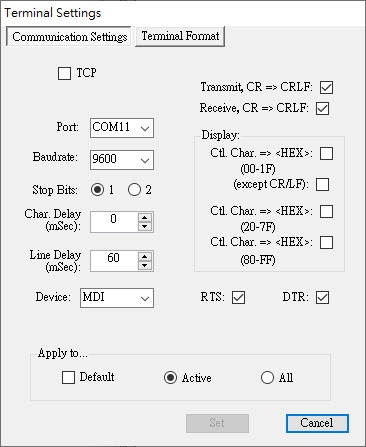 Comm Settings 裡的設定內容